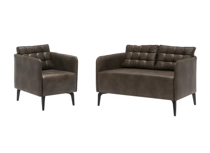 Braue Ledergarnitur Stilvoller Dreisitzer 2x Lehnsessel 3tlg Set