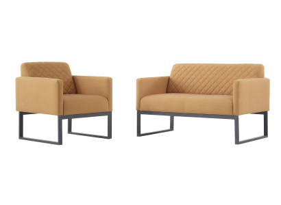 Oranges Sitz-Set Stilvoller Polster 2-Sitzer 2x Sessel Metallfüße