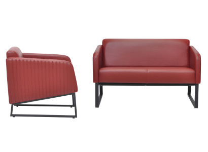 Designer Rote Wohnzimmer Sofagarnitur 2-Sitzer 2x Ledersessel 3tlg
