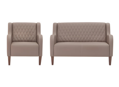 Designer Beige Ledergarnitur Modernes 2-Sitzer Sofa Ledersessel 2tlg