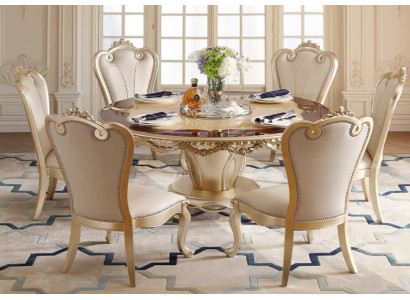 Luxuriöse Klassische Küchengarnitur Esstisch 6x Lederstühle 7tlg