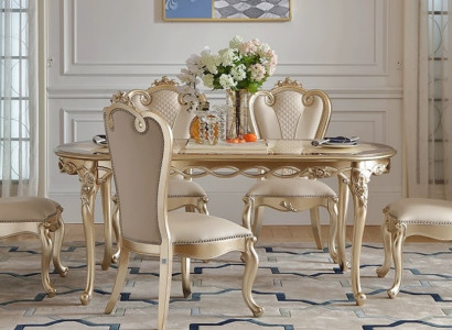 Exklusive Beige Klassische Esszimmergarnitur Esstisch 6x Stühle