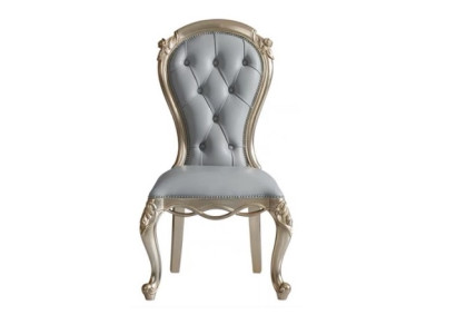 Klassischer Grauer Chesterfield Stuhl Massivholzstühle Lederstühle