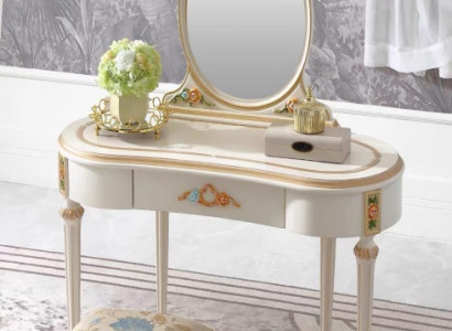 Exklusiver Weißer Schminktisch Designer Polsterhocker Luxus Möbel