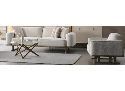Elegantes Weißes Sofa-Set 3-Sitzer Polstersessel Metallfüße