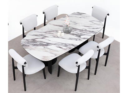 Modernes Esszimmer-Set weißer Esstisch weiche Stühle Designermöbel