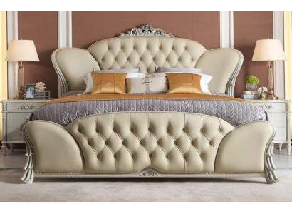 Luxuriöses Chesterfield Bett Beiges Kunstleder Bett Massivholz Bett