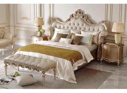 Stilvolles Chesterfield Massivholzbett Klassisches Schlafzimmerbett