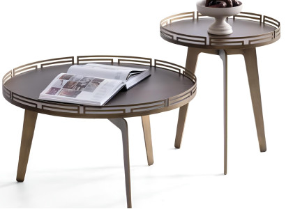 Beige Tischgarnitur Moderner Runder Couchtisch Edler Beistelltisch