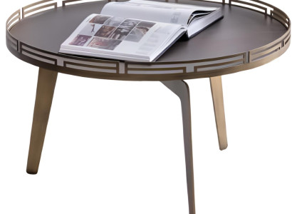 Stilvoller Couchtisch Beige Holzoberfläche Wohnzimmer Rundtisch