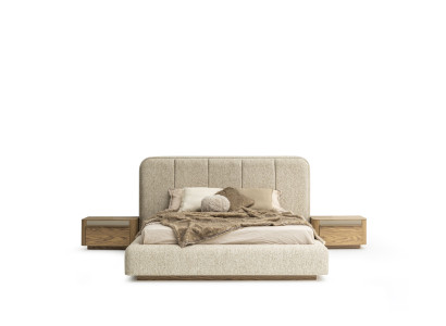 Stilvoller Modernes Schlafzimmer-Set: Bett Beige mit 2 Nachttischen