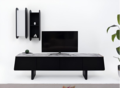 Stilvoller Schwarzes Wohnzimmer-Set Holz-TV-Sideboard Regale Designermöbel