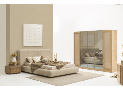 Stilvolles Schlafzimmer-Set: Bett, Nachttische & Schrank in Beige