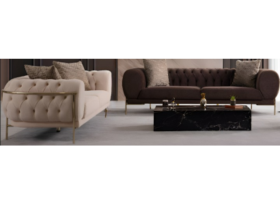 Zweifarbige Chesterfield Sofagarnitur Edle 2x Dreisitzer Couchen