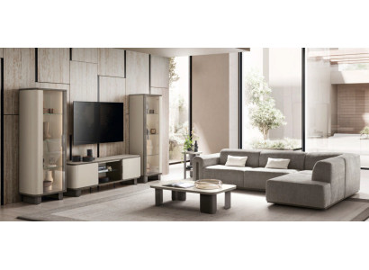 Stilvolle Wohnzimmer Möbel Edles L-Form Sofa 2x Vitrinen Couchtisch