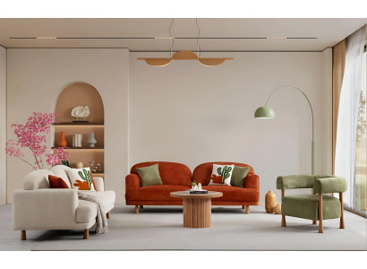 Modernes Sofa-Set Designer Oranger 3-Sitzer Grüner Lehnsessel 2tlg