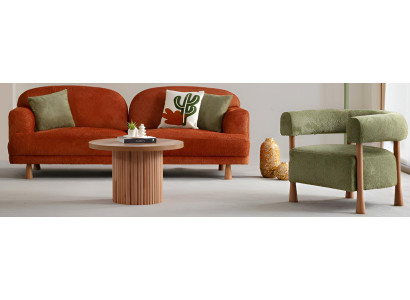 Exklusive Orange-Grüne Couchgarnitur Polstersessel Dreisitzer 2tlg