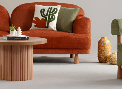 Exklusive Orange-Grüne Couchgarnitur Polstersessel Dreisitzer 2tlg