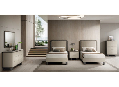 Elegante Schlafzimmer Einrichtung Polster Einzelbetten 2x Kommoden