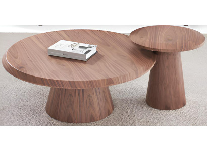 Braunes Wohnzimmer-Set – Runder Couchtisch, Beistelltisch aus Holz