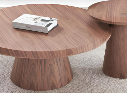 Braunes Wohnzimmer-Set – Runder Couchtisch, Beistelltisch aus Holz
