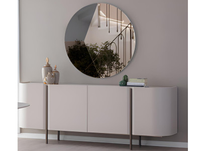 Stilvolles Weißes Esszimmer-Set – Holzschrank, Runder Spiegel & Wohnmöbel