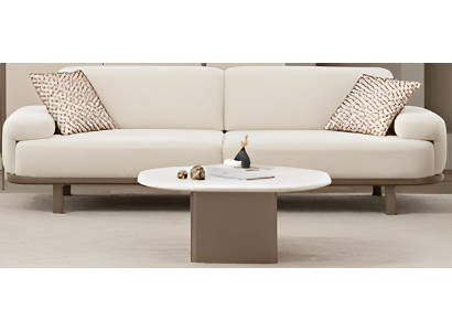 Luxuriöses Wohnzimmer-Set in Weiß – 3-Sitzer Sofa und Runder Couchtisch