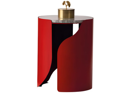 Modern gestalteter Beistelltisch in Rot mit geschwungener Silhouette