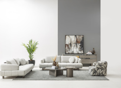Modernes Wohnzimmer Set 2x 4 Sitzer Sessel Couch und Beistelltisch