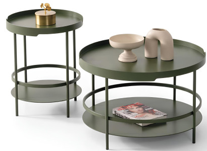 Grüner Wohnzimmer Tisch-Set Runder Couchtisch Beistelltisch 2tlg