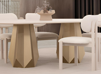 Beigefarbenes Stilvolles Esszimmer-Set – Holz-Esstisch und Weiche Stühle