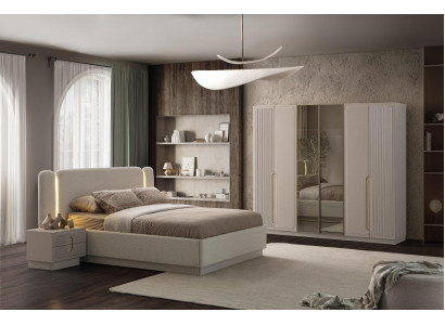 Moderne Beige Schlafzimmer Garnitur Designer Doppelbett Nachttische