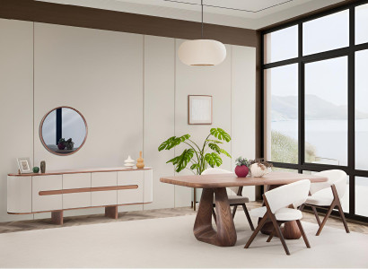 Braunes Esszimmer-Set Holztisch Designer Stühle Sideboard Möbel