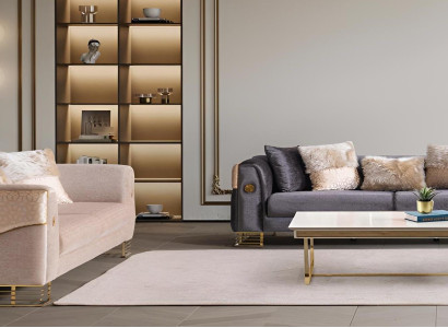 Blau-Beige Sofagarnitur Stilvoller 3-Sitzer Polstersofas Edle Couch