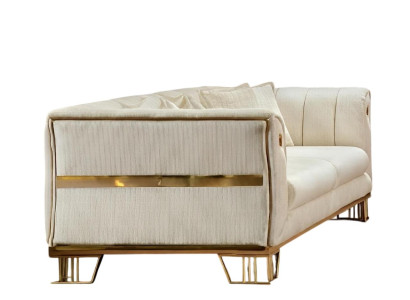 Modernes 3-Sitzer Sofa mit elegantem Goldrahmen und Stoffbezug