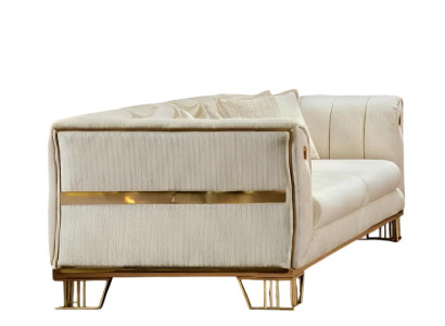Modernes 3-Sitzer Sofa mit elegantem Goldrahmen und Stoffbezug