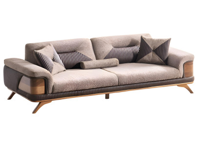 Stilvolles 3-Sitzer Sofa mit modernem Stoff und edlen Holzdetails