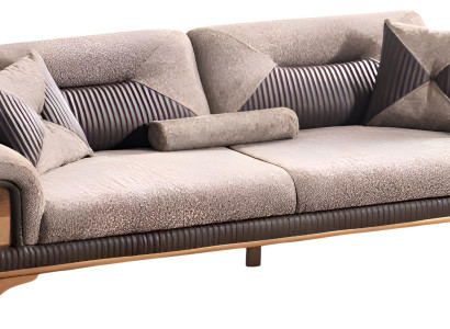 Stilvolles 3-Sitzer Sofa mit modernem Stoff und edlen Holzdetails