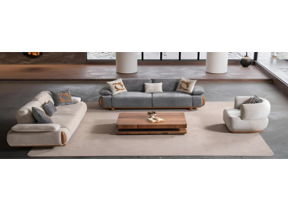 Luxuriöses Beige-Graues Couch-Set Designer Polster 3-Sitzer Sessel