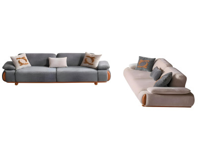Elegante Wohnzimmer Sofagarnitur Grauer 3-Sitzer Edles Textilsofa