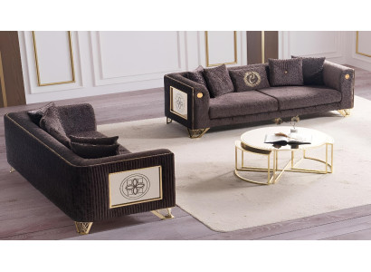 Luxuriöse Braune 3-Sitzer Garnitur Stilvolle Textil Sofagarnitur
