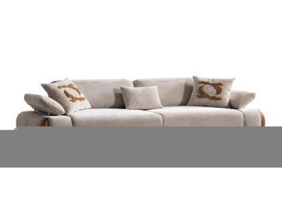 Stilvolles 3-Sitzer Sofa in zartem Beige mit eleganten Holzdetails