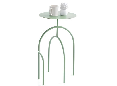 Moderner Beistelltisch mit Metallgestell und runder Tischplatte