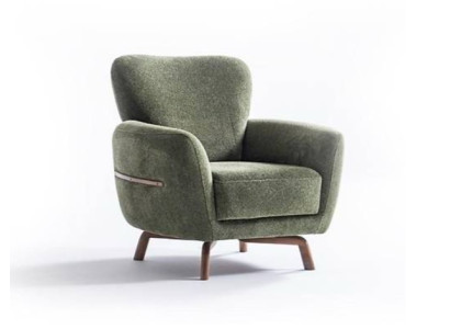 Luxuriöser Grüner Polstersessel Wohnzimmer Loungesessel Holzfüße