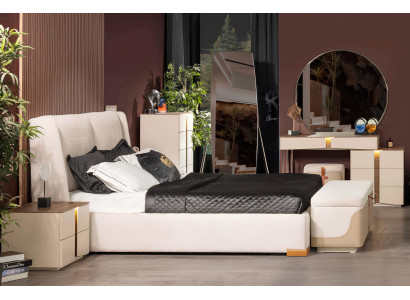 Luxuriöses Schlafzimmer-Set Designer Bett Schminktisch Hocker Bank
