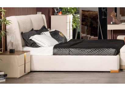 Modernes Weiß-Beiges Schlafzimmer Set Doppelbett Holz Nachttische