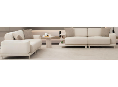 Stilvolles Beiges Set für das Wohnzimmer – 3-Sitzer Sofa und Beistelltisch