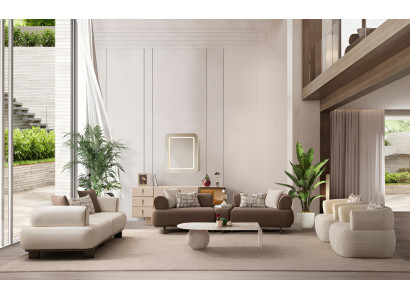 Luxuriöse Beige Couchgarnitur Designer 4-Sitzer Polstersessel 4tlg