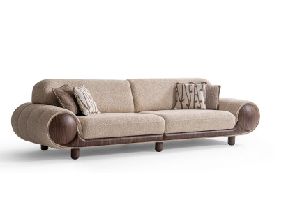 Stilvoller Beiger 4-Sitzer Designer Polstercouch Modernes Textilsofa