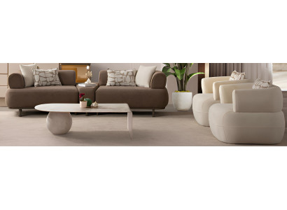 Luxuriöses Braun-Beiges Wohnzimmer Sofa-Set Designer 4-Sitzer Sessel